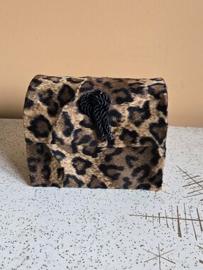 Leopard Print Faux Fur Trinket Trunk with Rope Knot Accent